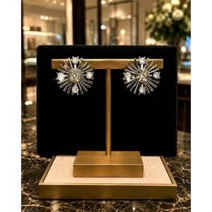 Vintage Atomic Starburst Rhinestone Clip-On Earrings Mid-Century Modern